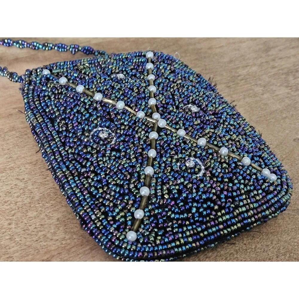 Vintage Mini Micro Beaded Purse Evening Bag With Beaded Strap - Picture 7 of 8